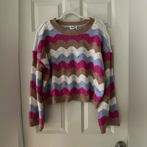 Women’s NWT NYC Knits soft cropped sweater w/bell sleeves blue/brown/pink XL